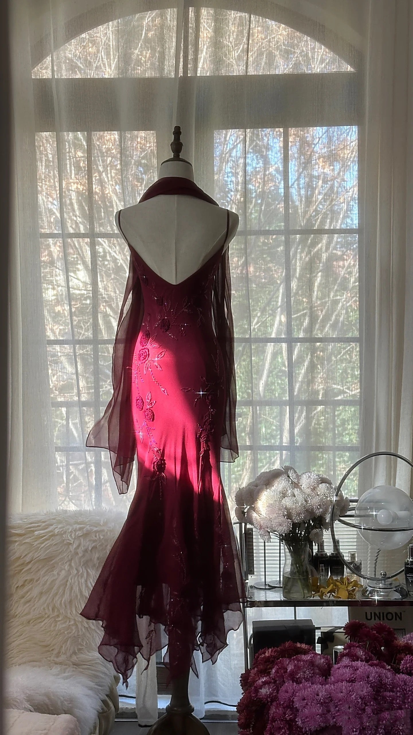 Mermaid Spaghetti Straps Burgundy Chiffon Prom Dresses Inspiration Trending Evening Gowns Formal Party