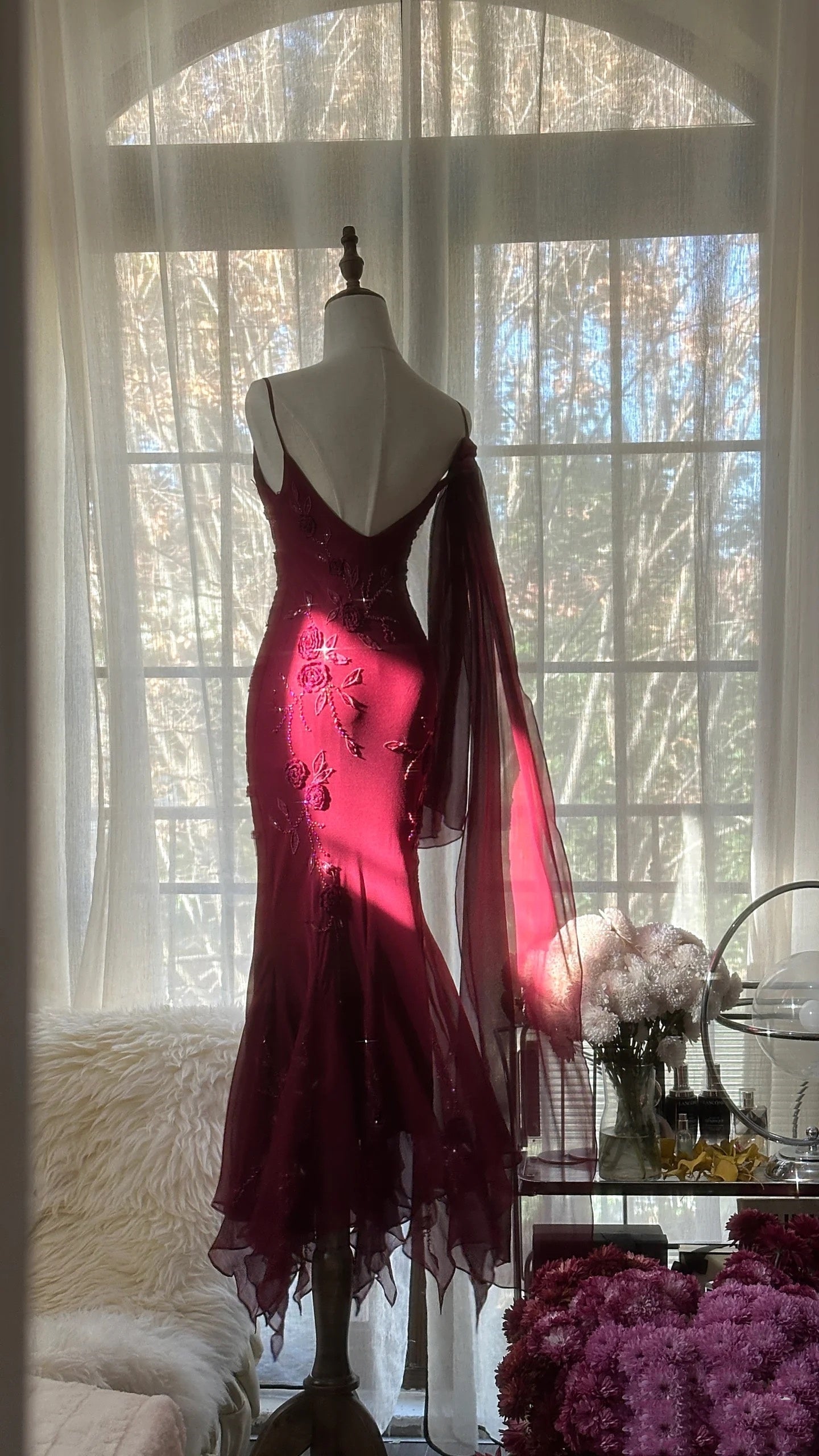 Mermaid Spaghetti Straps Burgundy Chiffon Prom Dresses Inspiration Trending Evening Gowns Formal Party