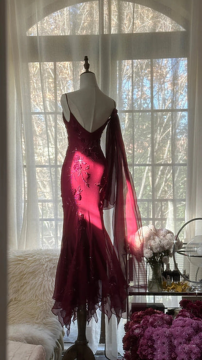 Mermaid Spaghetti Straps Burgundy Chiffon Prom Dresses Inspiration Trending Evening Gowns Formal Party