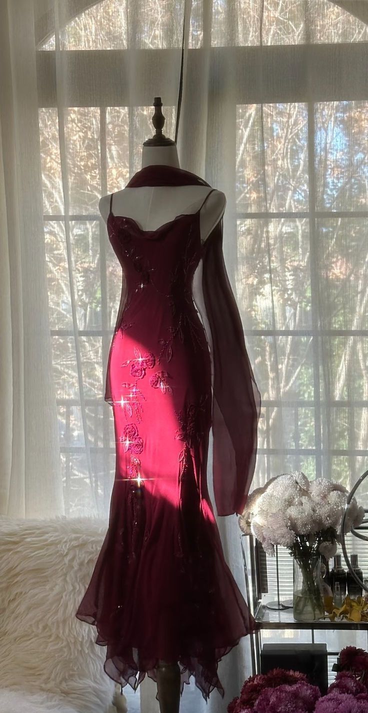 Mermaid Spaghetti Straps Burgundy Chiffon Prom Dresses Inspiration Trending Evening Gowns Formal Party