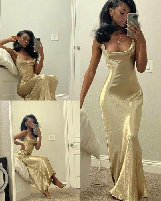 Gold Dress Long Classy Wedding Strapless Long Fitted Prom Outfit