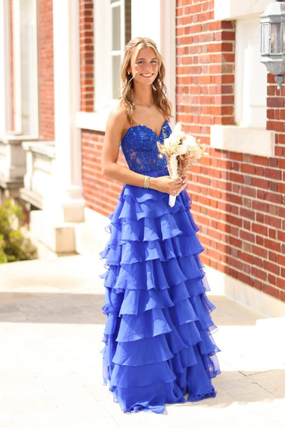 Elegant Ruffle Long Prom Dresses A Line High Slit Dress Outfit