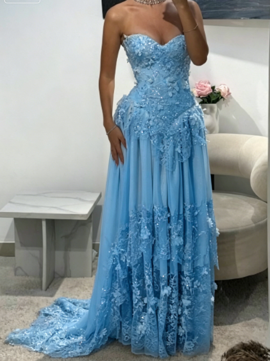 Fairy Strapless Floral Applique Long Prom Dresses Yellow Formal Evening Dresses