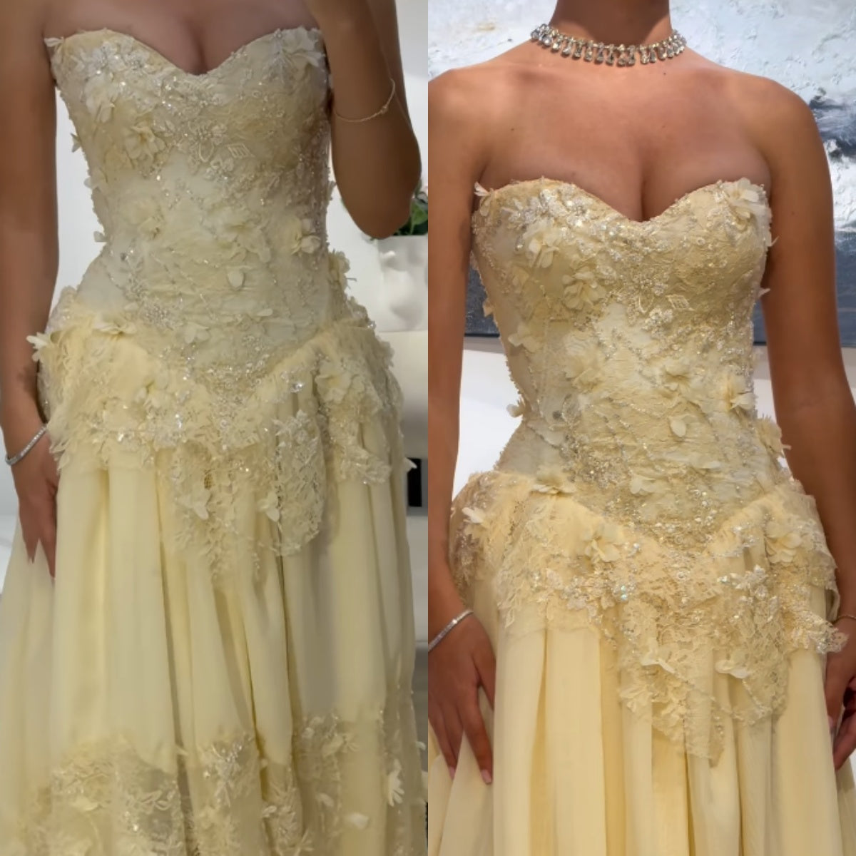 Fairy Strapless Floral Applique Long Prom Dresses Yellow Formal Evening Dresses