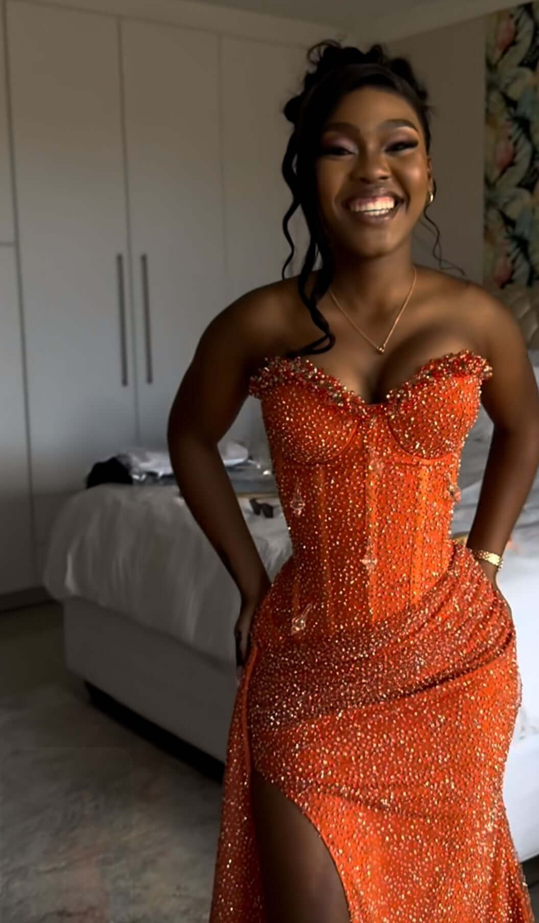 Elegant Orange Mermaid Long Prom Dresses with Slit Evening Party Dress