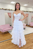 Elegant Lace and Chiffon Ruffle Long Prom Dress A Line