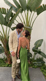 Elegant Green Backless Long Prom Dress Stylish Party Dresses