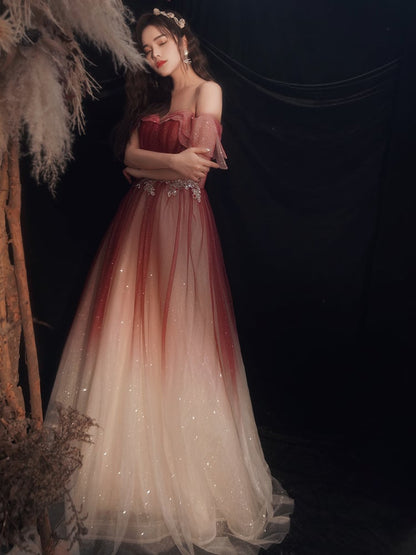Design Off Shoulder A-line Prom Dress Floor Length Wedding Formal Dresses