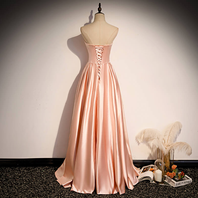 Glamorous Strapless Pink Satin Long Party Dress Formal Prom jkprom Glamorous Strapless Pink Satin Long Party Dress Formal Prom jkprom