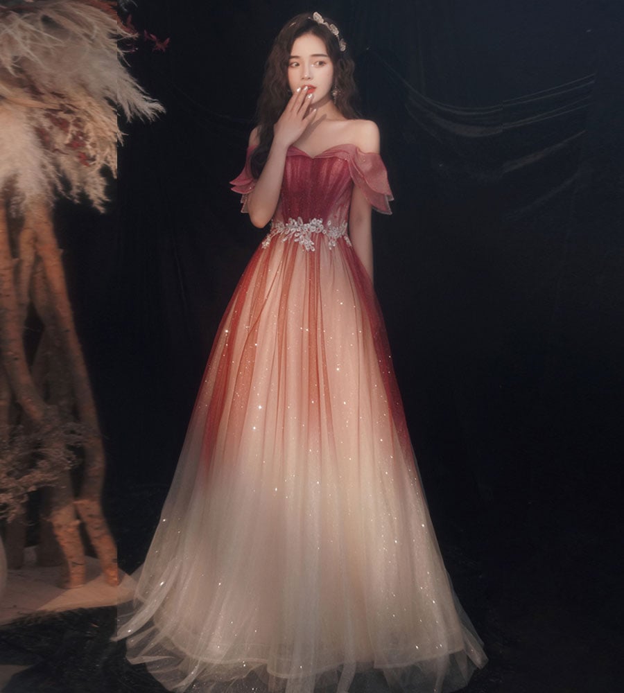 Design Off Shoulder A-line Prom Dress Floor Length Wedding Formal Dresses