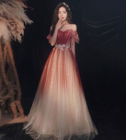 Design Off Shoulder A-line Prom Dress Floor Length Wedding Formal Dresses