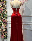 Red Prom Dress with Slit Open Backs,Fitted Long Evening Gown