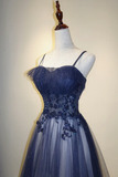 Blue Gradient A-line Tulle Long Formal Dresses Graduation Dress Woman