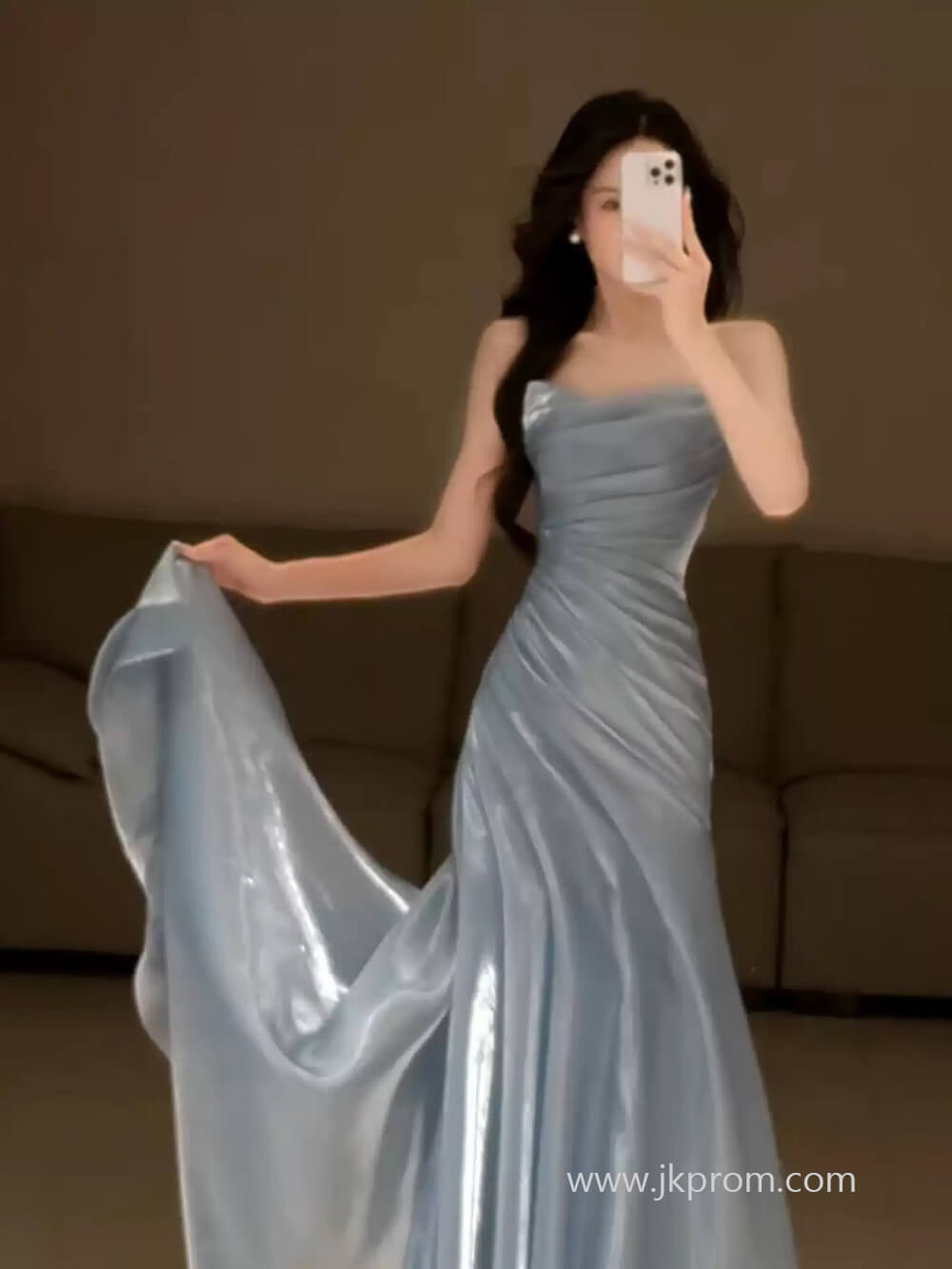 Liquid Satin Formal Evening Gown Floor Length Prom Dress