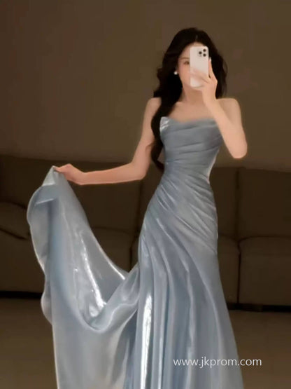 Liquid Satin Formal Evening Gown Floor Length Prom Dress