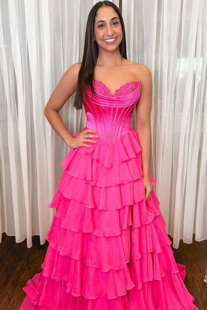 Classy Ball Gown Prom Dresses Ruffle Long Layered Birthday Outfit Graduation Dress
