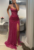 Luxury Fuchsia Prom Dresses with Slit Sparkly Maxi Gown Long