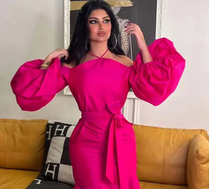 Hot Pink Prom Puff Sleeve Midi Party Dresses Wed Dress Formal Gown – jkprom