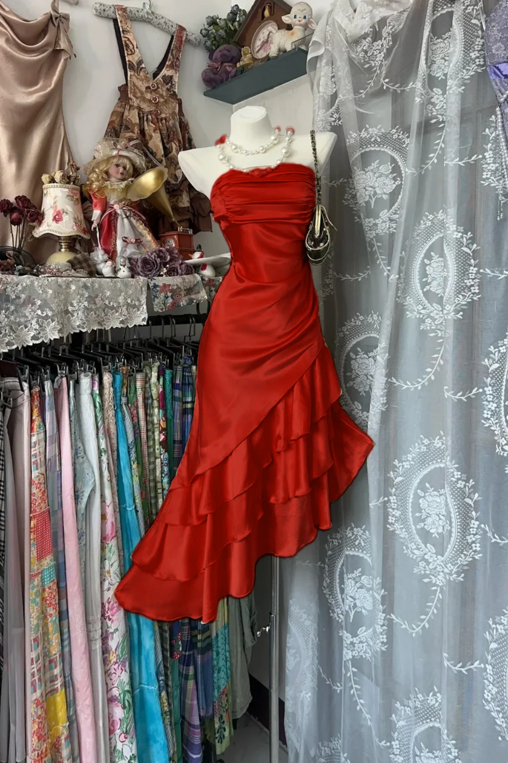 Champagne Short Ruffle Satin Homecoming Dress Birthday Dress Asymmetric