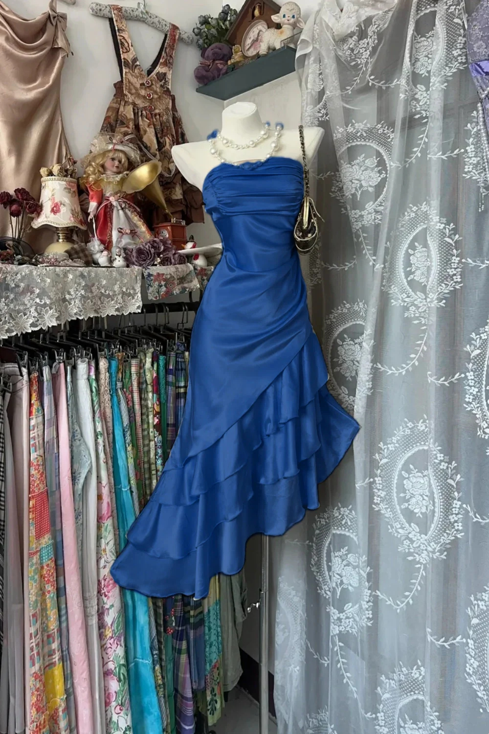 Champagne Short Ruffle Satin Homecoming Dress Birthday Dress Asymmetric