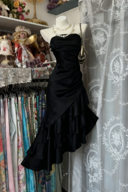Champagne Short Ruffle Satin Homecoming Dress Birthday Dress Asymmetric
