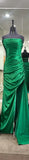 Mermaid Ruched Red Senior Prom Dress With Slit Strapless