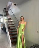 green prom dress with slit