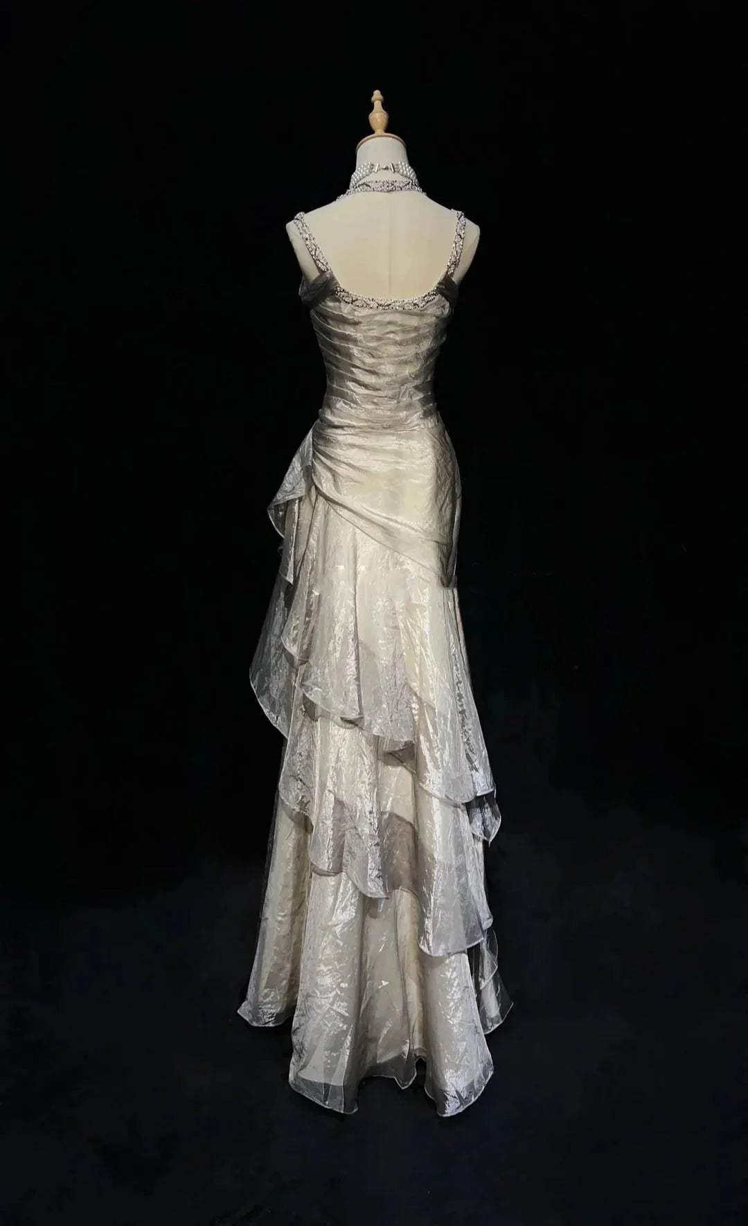 Unique Long Prom Dresses Ruffle Mermaid Formal Evening Gowns