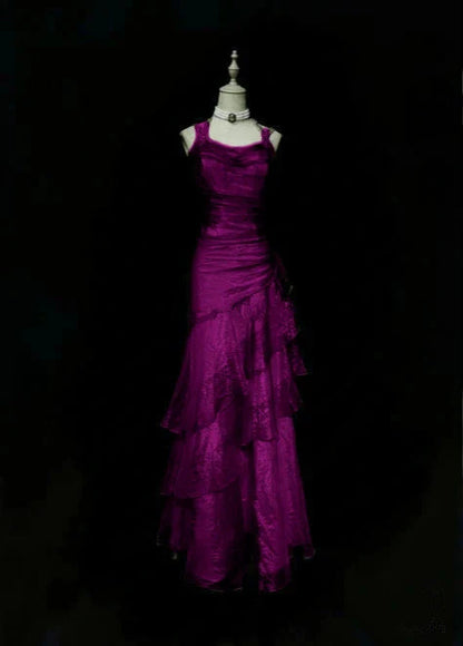 Unique Long Prom Dresses Ruffle Mermaid Formal Evening Gowns