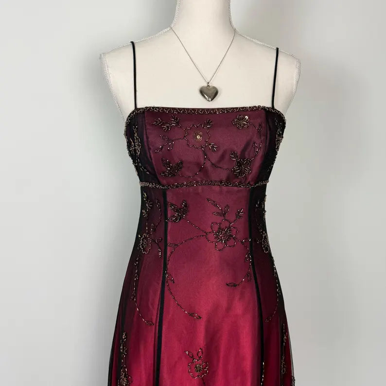 Burgundy Straps Exquisite Beaded Long Formal Dress Woman Party Dresses
