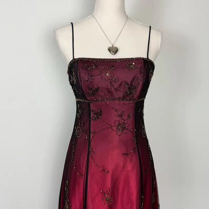 Burgundy Straps Exquisite Beaded Long Formal Dress Woman Party Dresses