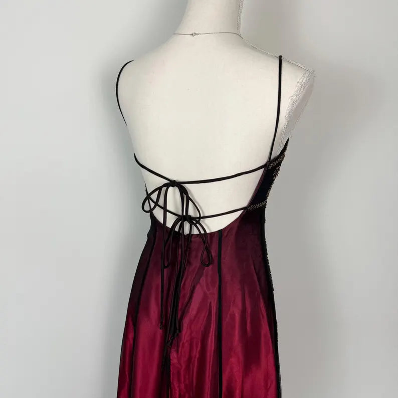 Burgundy Straps Exquisite Beaded Long Formal Dress Woman Party Dresses