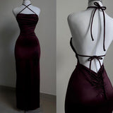 Backless Wine Red Sheath Long Prom Dresses Gala Dress Formal