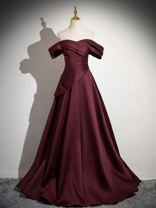 Simple Off The Shoulder Burgundy Long Prom Dress Outfit Wedding Guest