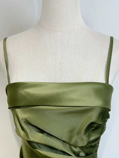 Elegant Green Long Prom Dress Ruffle Evening Gowns Open Back
