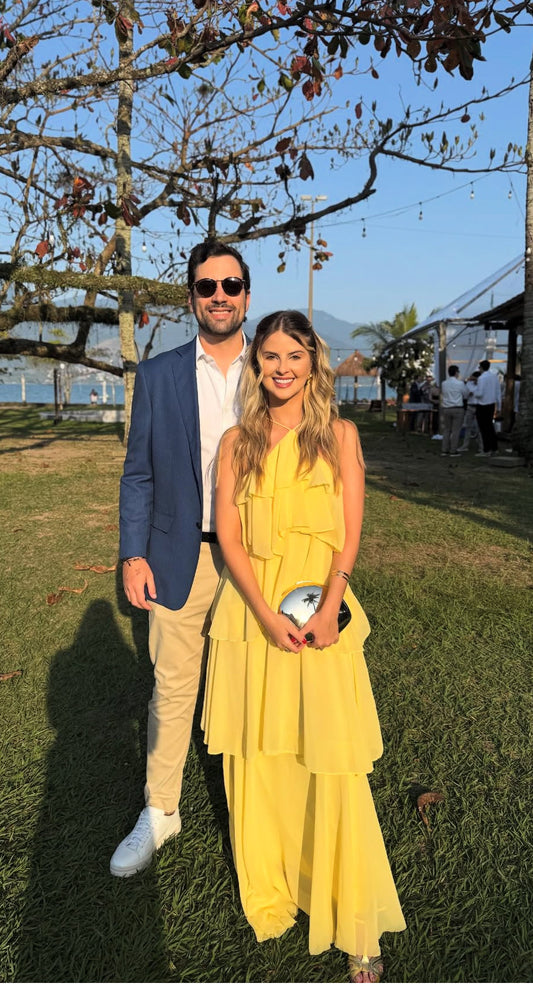 Yellow Layered Chiffon Long Prom Dress Evening Party Gown