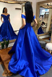 Simple V-Neck Satin Long Prom Dress, Royal Blue Formal Dresses