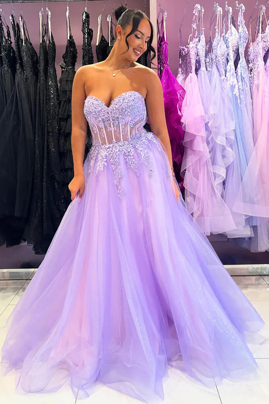 Lace Lilac Prom Dress Corset A Line Appliques Gala Dresses