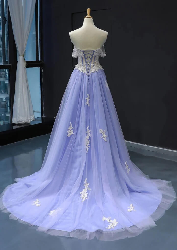 Princess Strapless Long Prom Dresses Fairytale A-line Corset Wedding Gowns