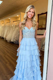 Fancy Yellow Prom Dress Tiered Chiffon Ball Dresses Long