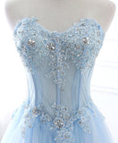 Light Blue Evening Party Dress Ruffled Tulle Long Prom Gown