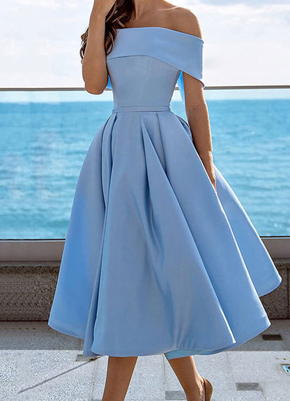 Fancy Women Satin Party Dress Off Shoulder A-line Cocktail Dresses