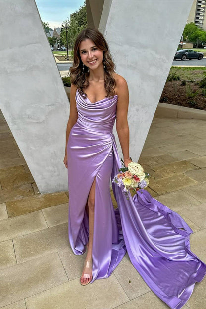 Lilac Prom Dress V Neck Ruched Fitted Formal Gown with Train jkprom Lilac Prom Dress V Neck Ruched Fitted Formal Gown with Train jkprom