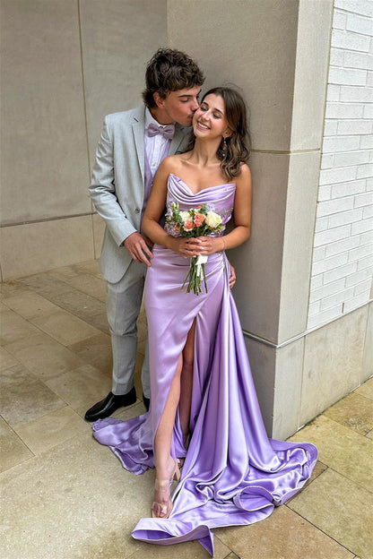 Lilac Prom Dress V Neck Ruched Fitted Formal Gown with Train jkprom Lilac Prom Dress V Neck Ruched Fitted Formal Gown with Train jkprom