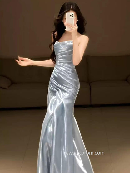 Liquid Satin Formal Evening Gown Floor Length Prom Dress