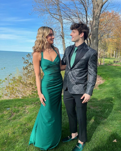 Green Halter Sheath Long Prom Dress for Graduation Evening Gown