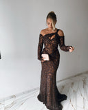 Modest Lace Prom Dresses Long Sleeves Formal Gown