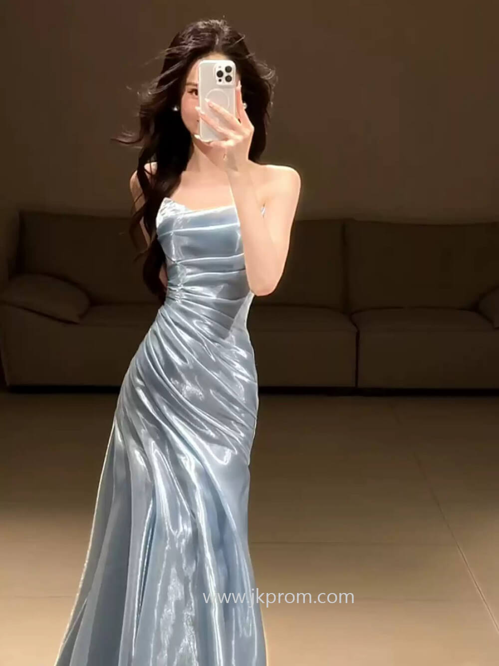 Liquid Satin Formal Evening Gown Floor Length Prom Dress