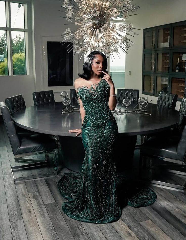 Sparkly One Shoulder Satin Evening Dress Emerald Green Mermaid Prom Dresses