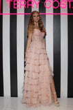 Elegant Lace and Chiffon Ruffle Long Prom Dress A Line